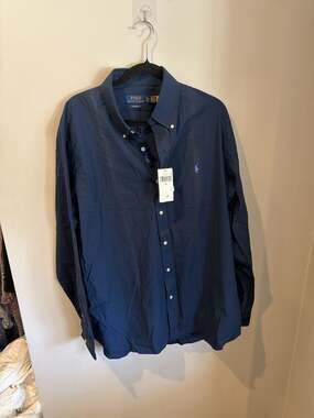 Ralph Lauren Men's Classic Fit Stretch Shirt Navy XL WITH DEFECTS read